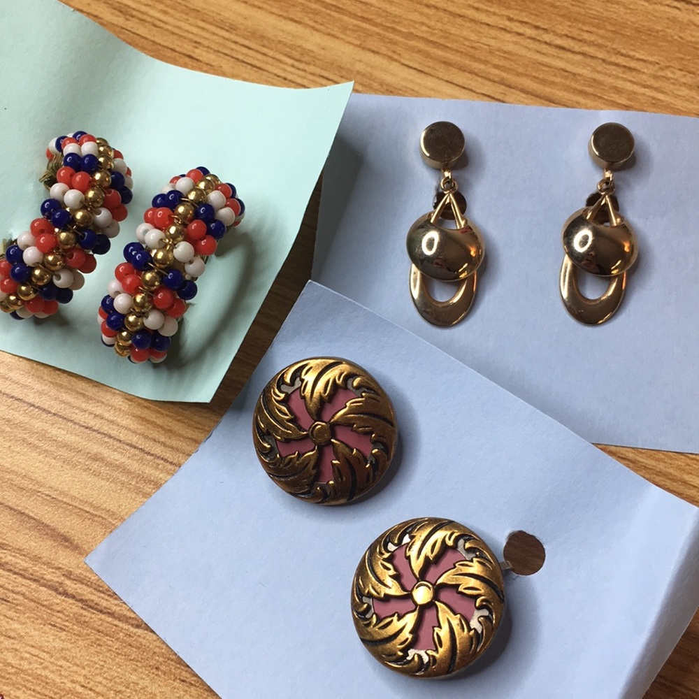 Vintage costume 3 pair clip on earrings